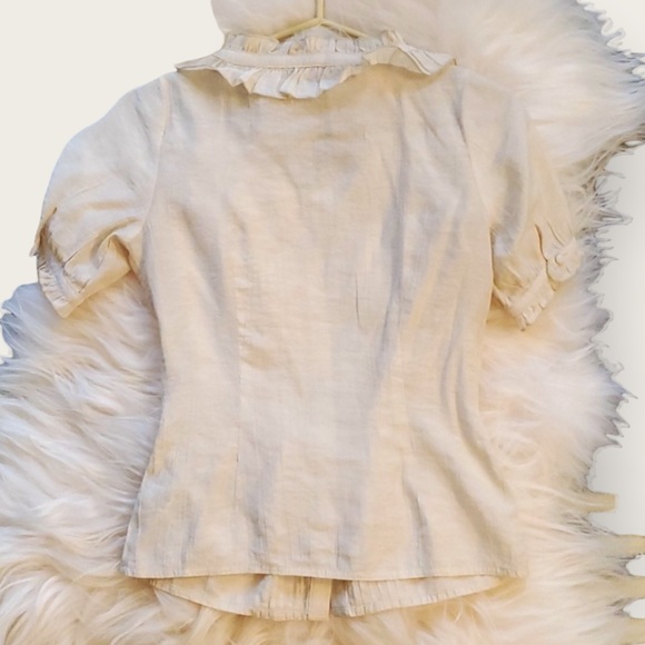 BCBGMaxAzria Women’s Cream Lightweight Semi-Sheer Ruffle Neck Button Down Top S - Picture 11 of 12